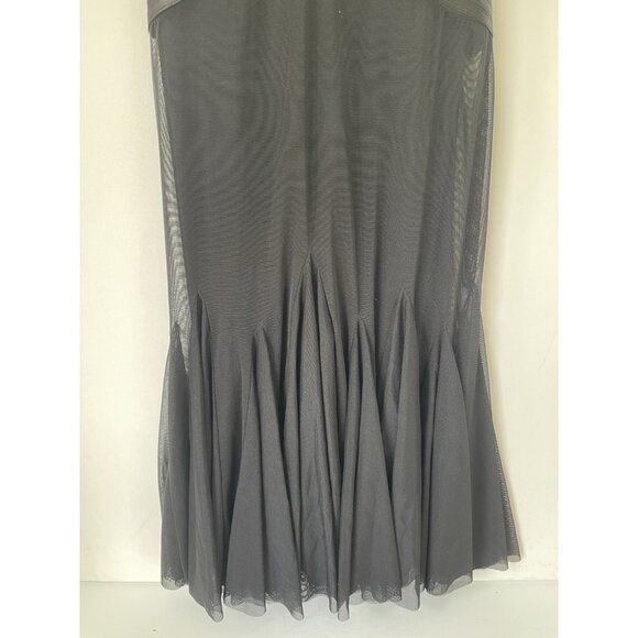 Cache Black Mesh Cocktail Dress Size 8 NWT – Pleated Bodice Spaghetti Strap Midi - Picture 4 of 7